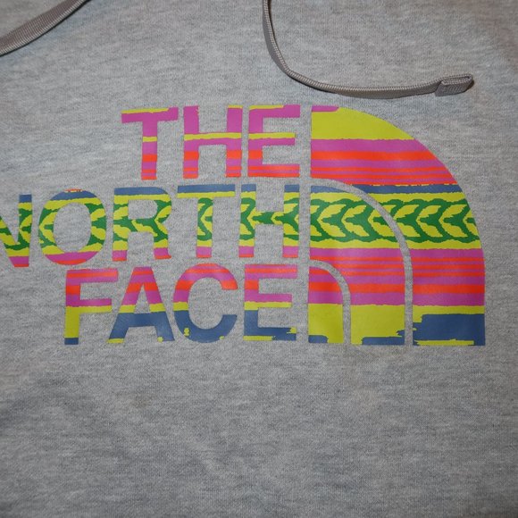 The North Face Gray Pullover Colorful Logo Outdoor Hoodie Sweatshirt Womens XL - Picture 3 of 6